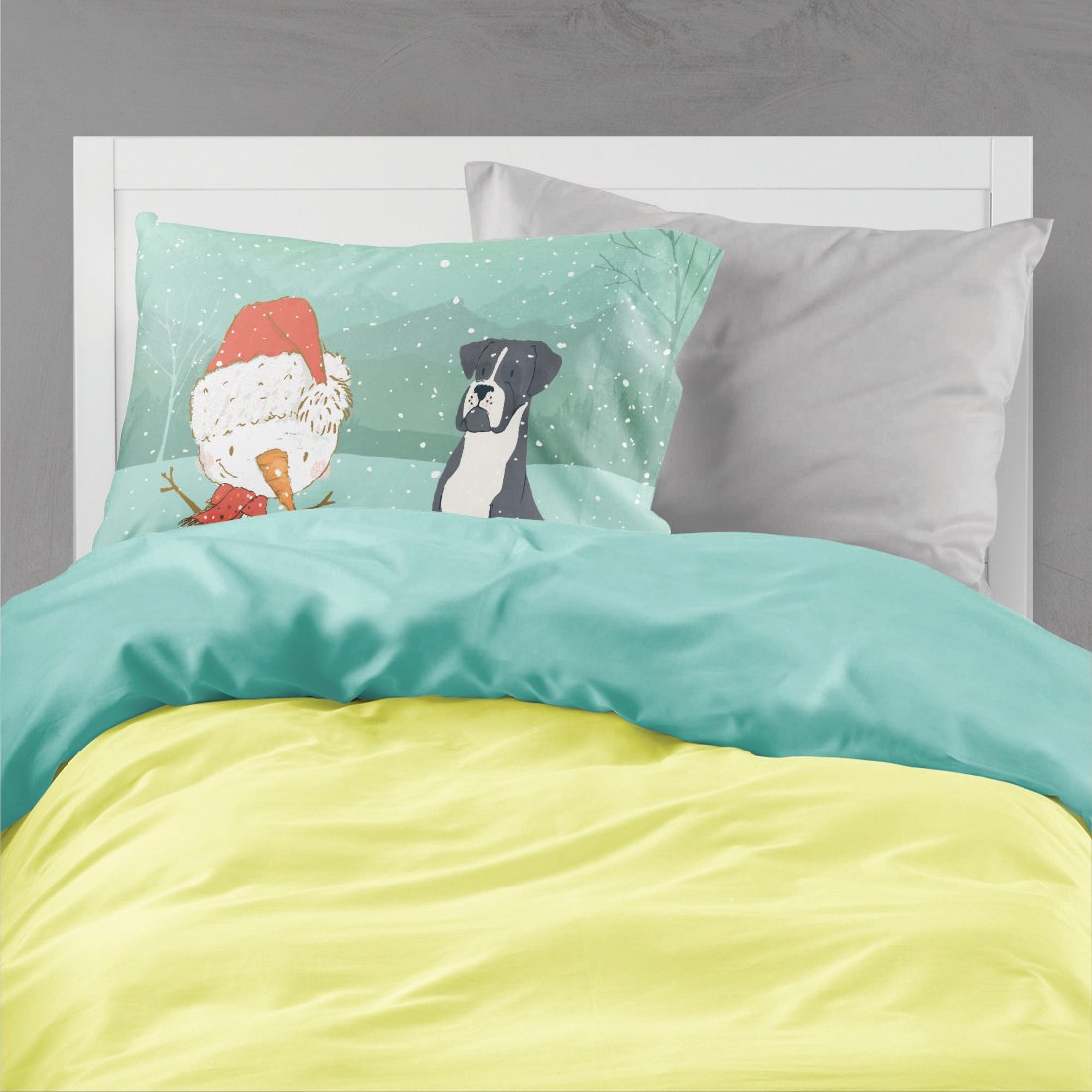 Black Boxer and Snowman Christmas Fabric Standard Pillowcase CK2035PILLOWCASE by Caroline's Treasures