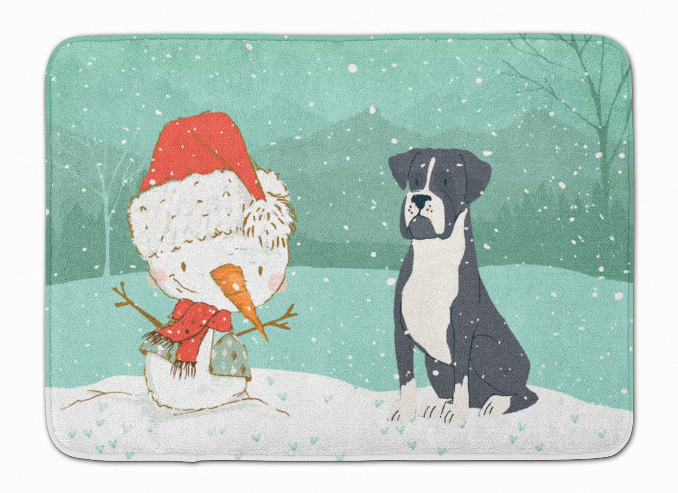 Black Boxer and Snowman Christmas Machine Washable Memory Foam Mat CK2035RUG - the-store.com