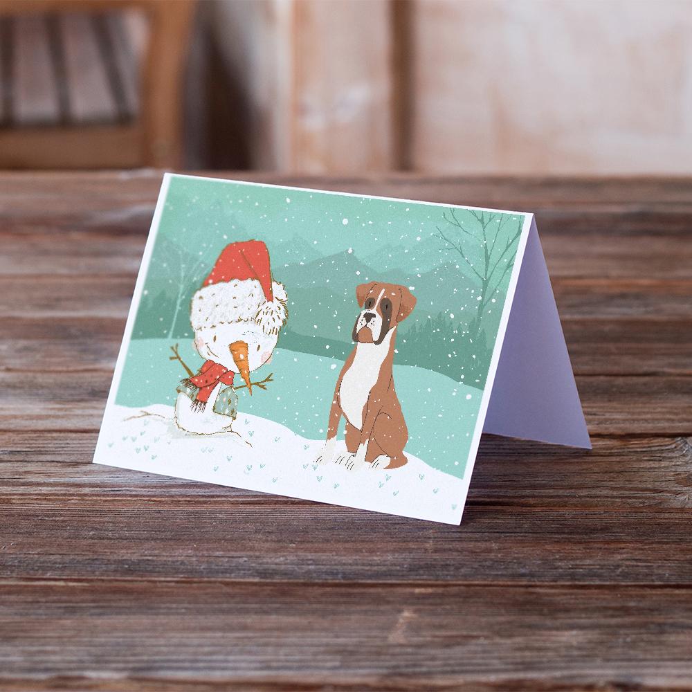 Buy this Fawn Boxer and Snowman Christmas Greeting Cards and Envelopes Pack of 8