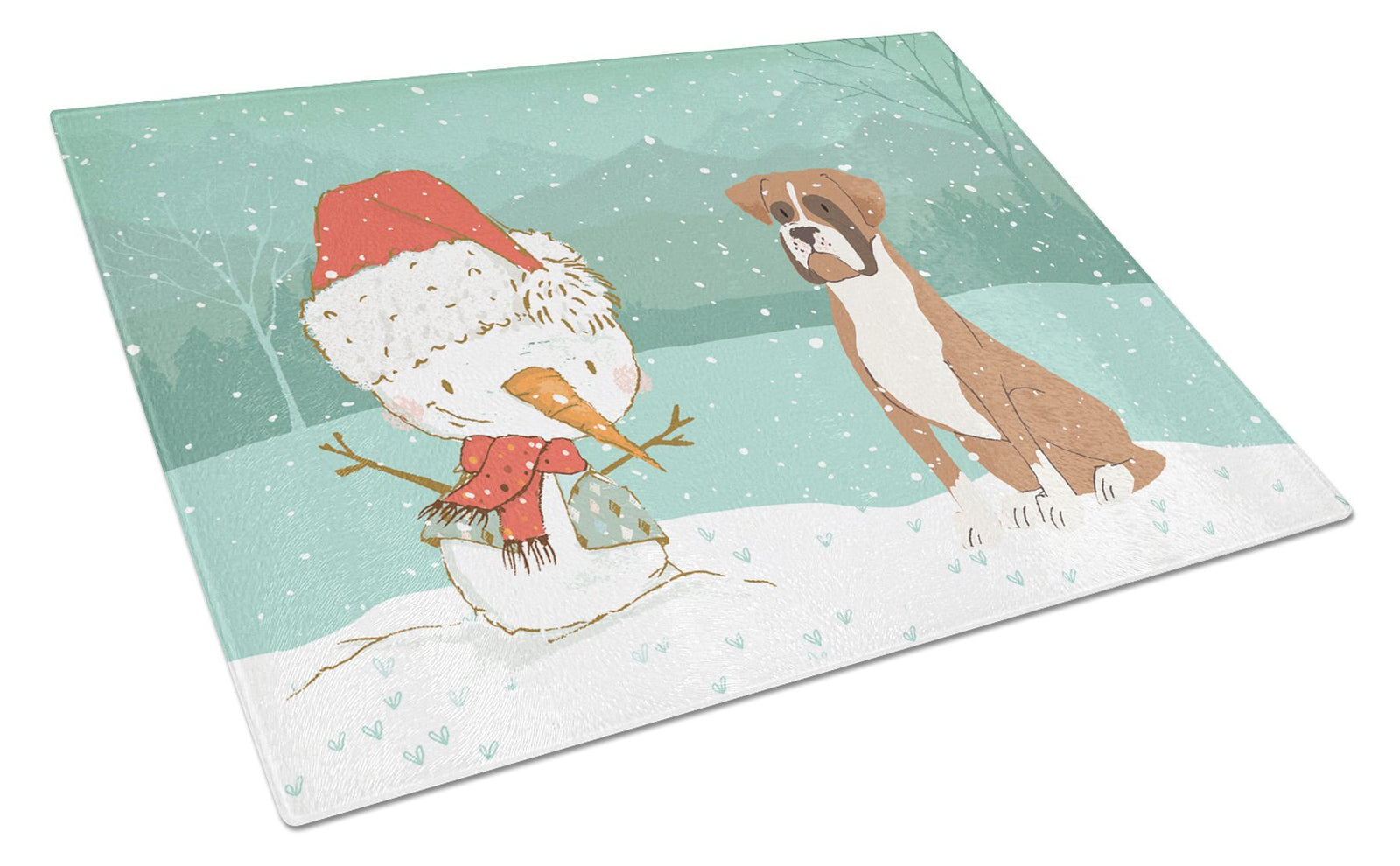 Fawn Boxer and Snowman Christmas Glass Cutting Board Large CK2036LCB by Caroline's Treasures