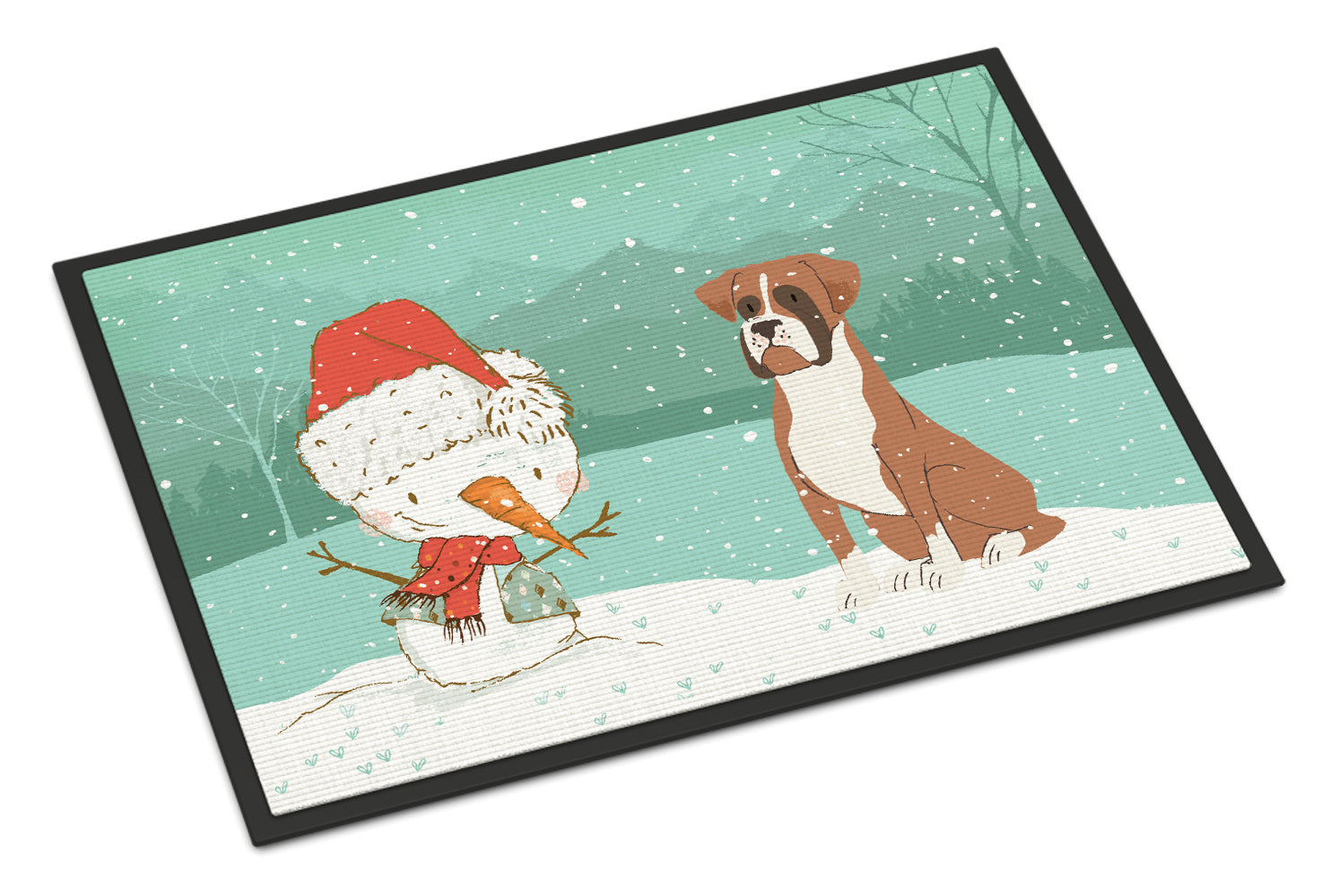 Fawn Boxer and Snowman Christmas Indoor or Outdoor Mat 18x27 CK2036MAT - the-store.com