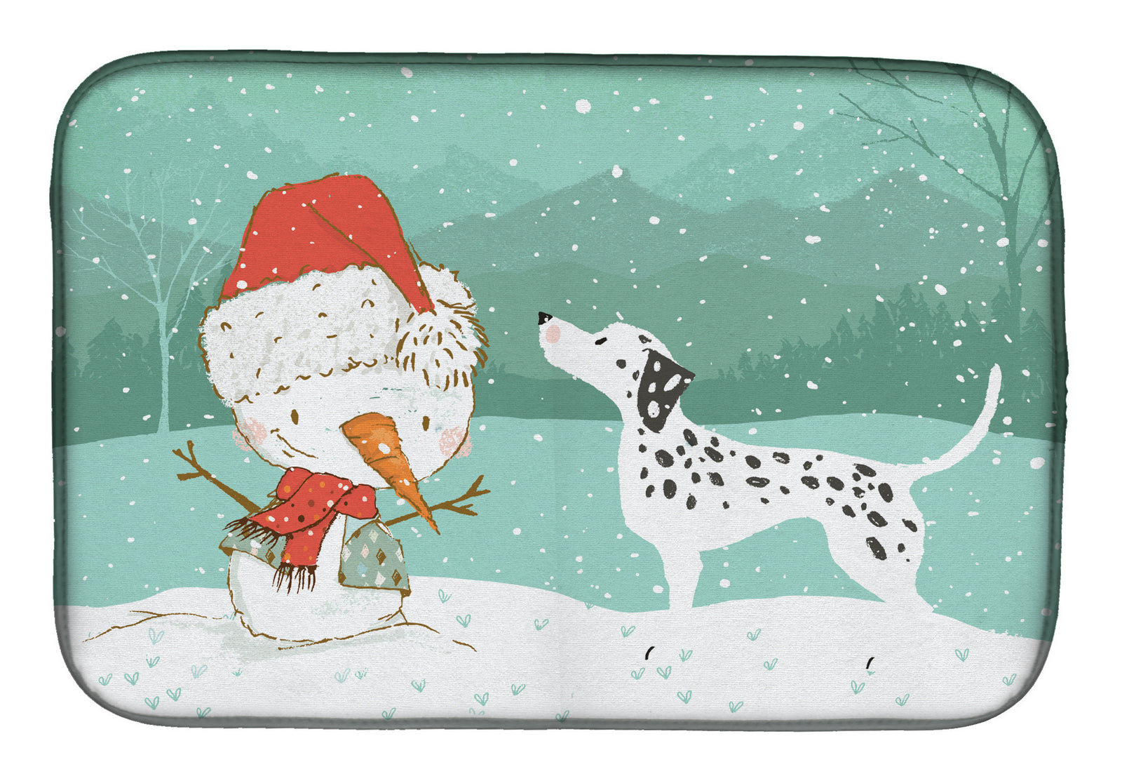 Dalmatian and Snowman Christmas Dish Drying Mat CK2037DDM  the-store.com.