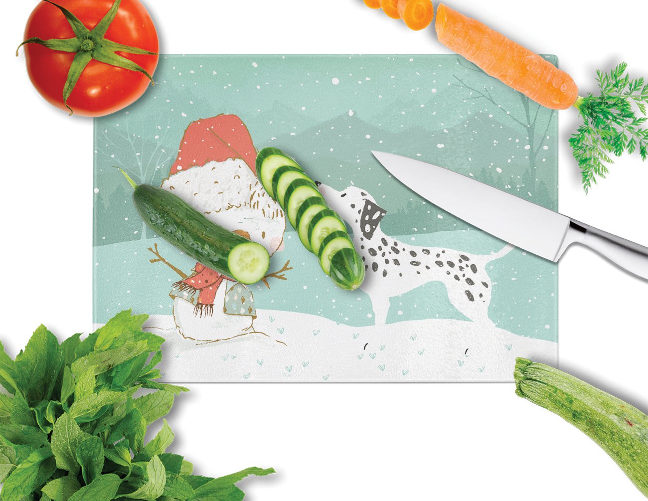 Dalmatian and Snowman Christmas Glass Cutting Board Large CK2037LCB by Caroline's Treasures