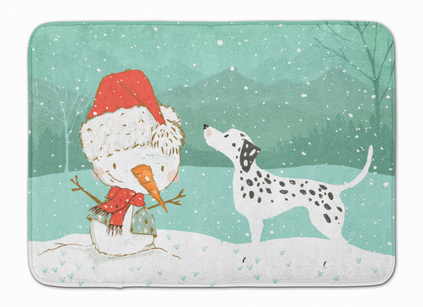 Dalmatian and Snowman Christmas Machine Washable Memory Foam Mat CK2037RUG - the-store.com