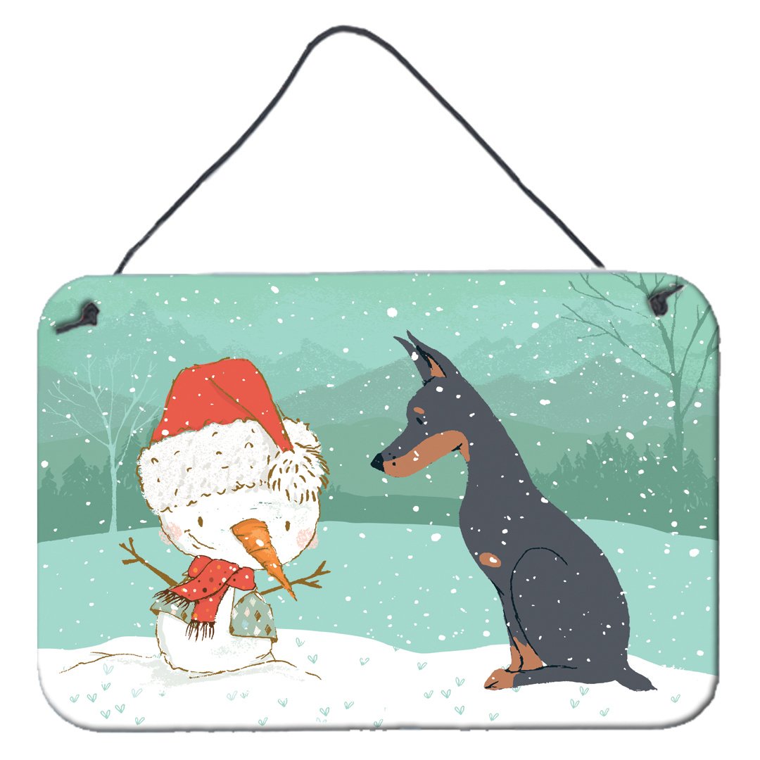 Doberman and Snowman Christmas Wall or Door Hanging Prints CK2038DS812 by Caroline's Treasures