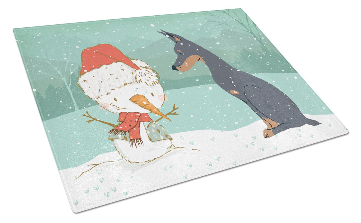 Doberman and Snowman Christmas Glass Cutting Board Large CK2038LCB by Caroline&#39;s Treasures