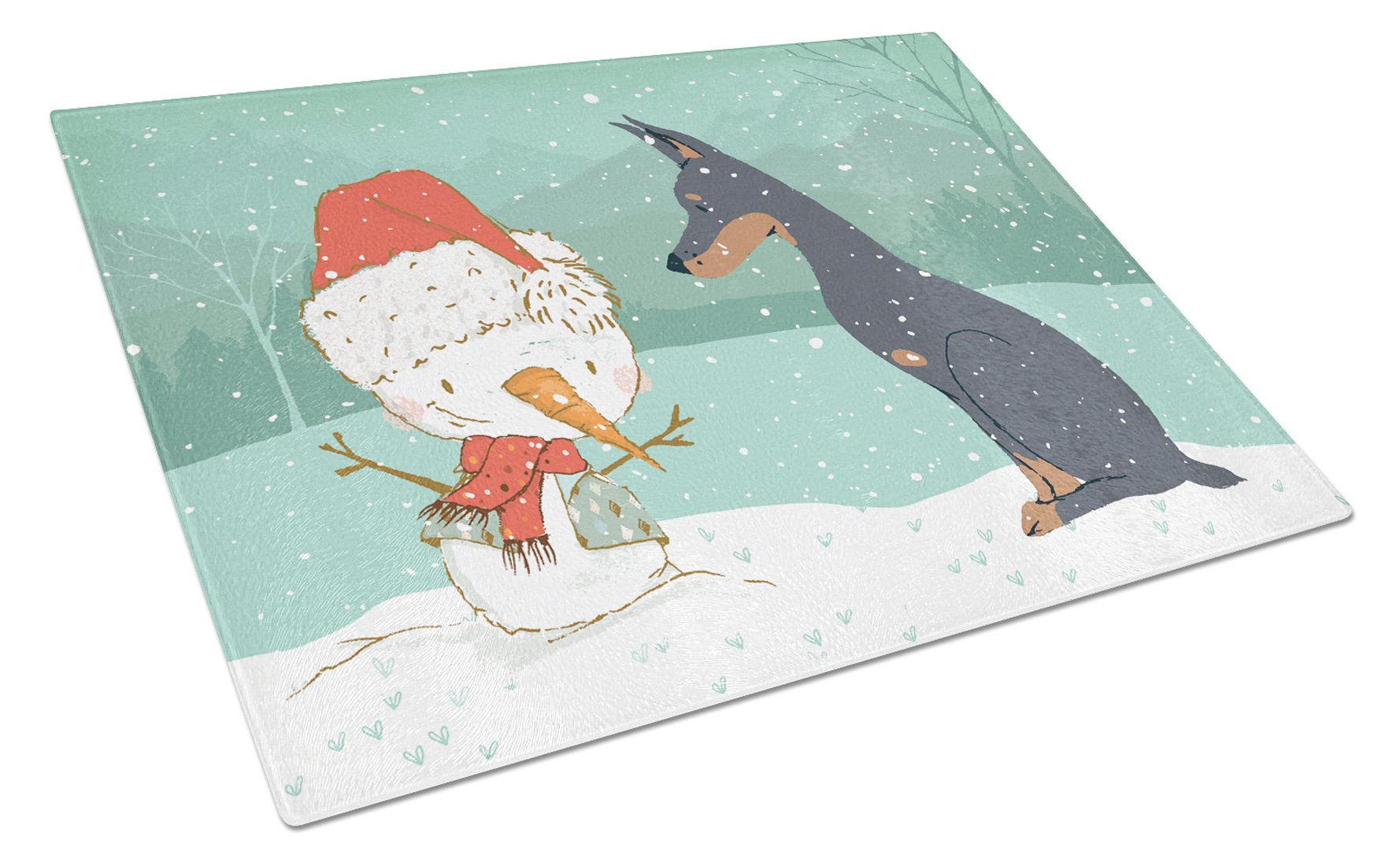 Doberman and Snowman Christmas Glass Cutting Board Large CK2038LCB by Caroline's Treasures