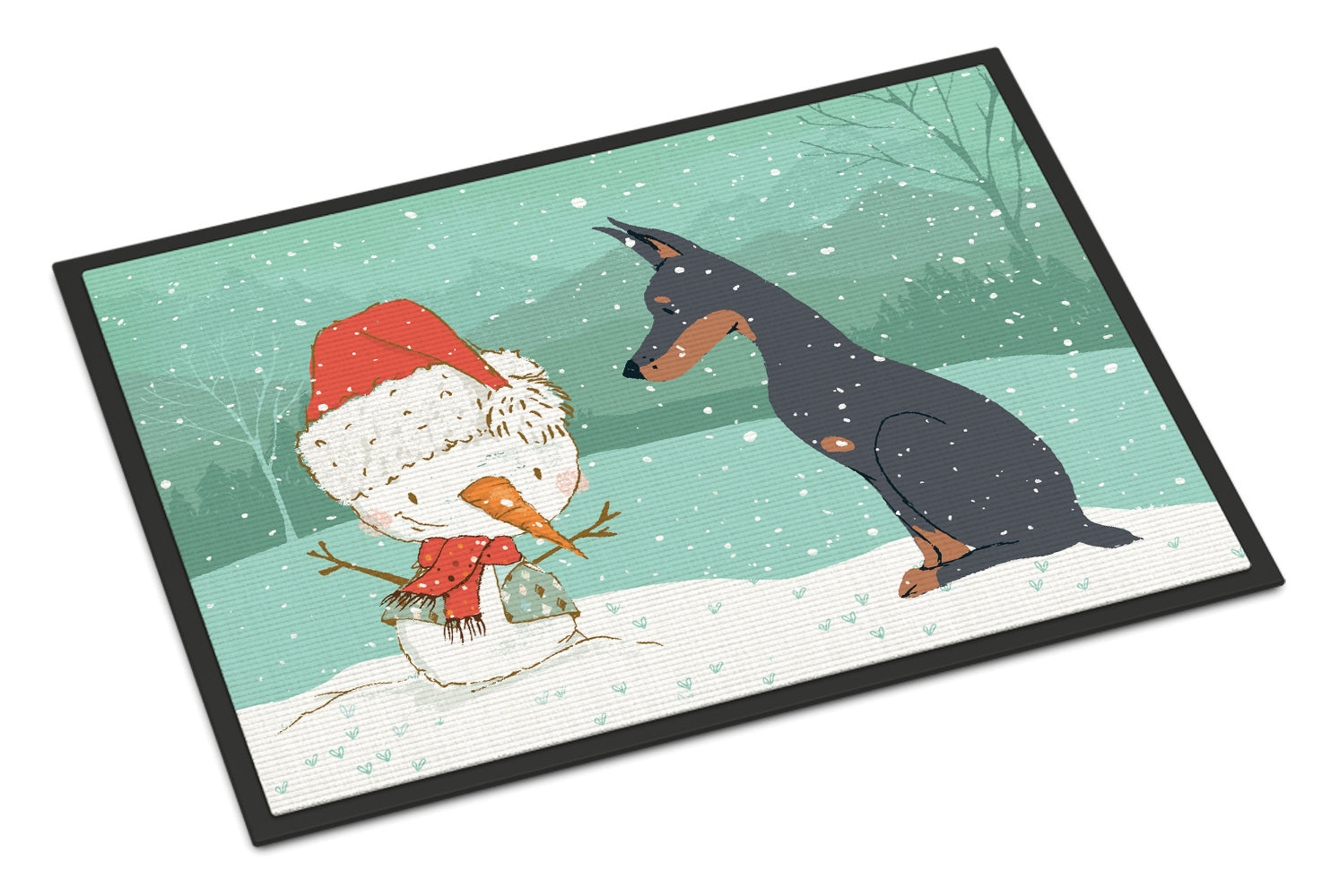 Doberman and Snowman Christmas Indoor or Outdoor Mat 18x27 CK2038MAT - the-store.com