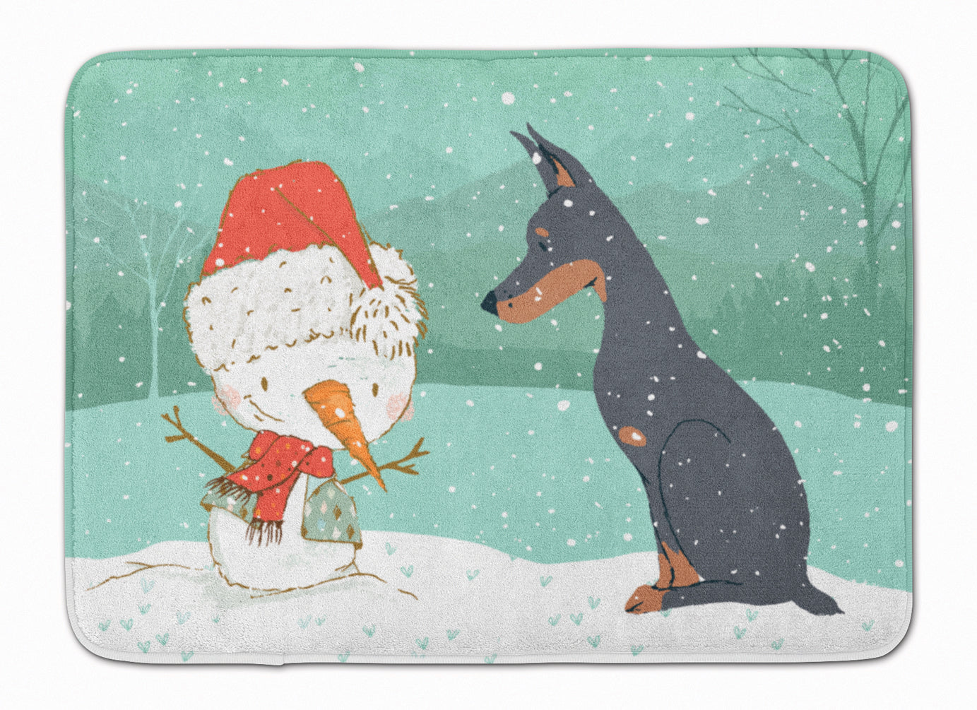 Doberman and Snowman Christmas Machine Washable Memory Foam Mat CK2038RUG - the-store.com