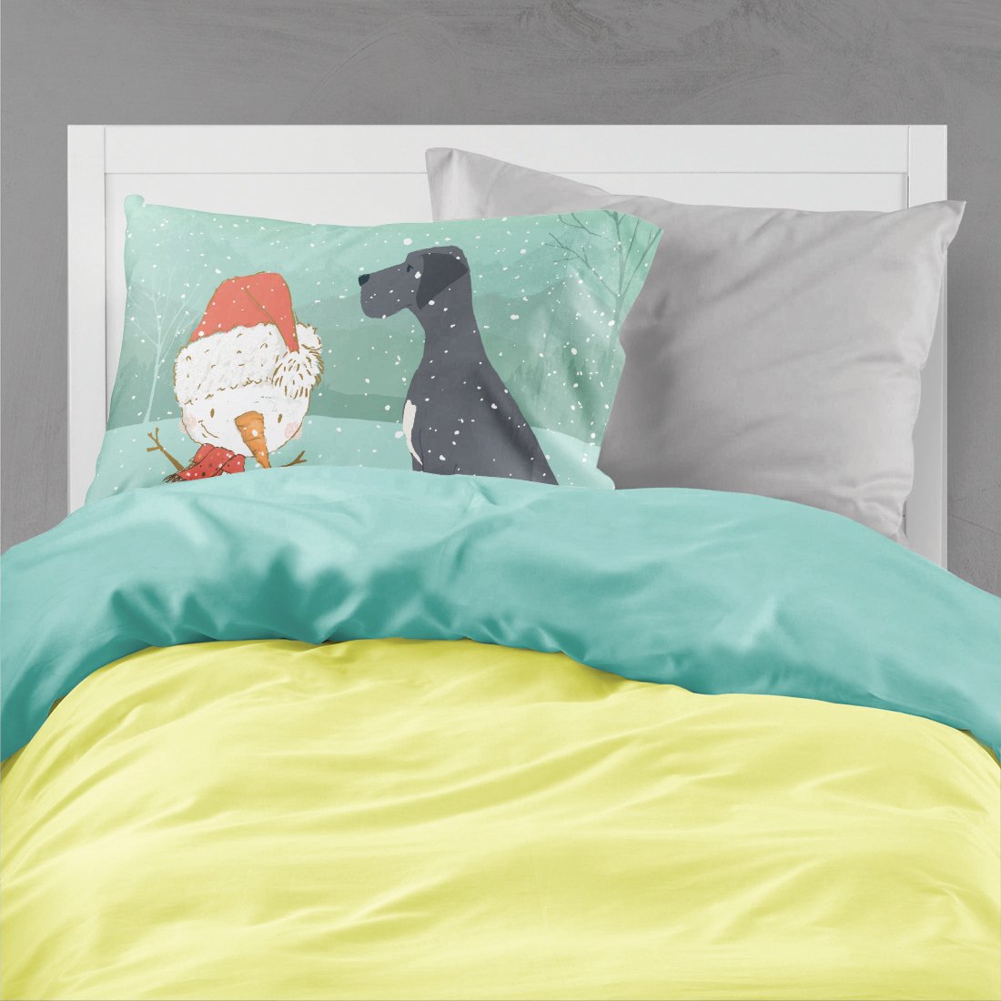 Black Great Dane and Snowman Christmas Fabric Standard Pillowcase CK2039PILLOWCASE by Caroline's Treasures