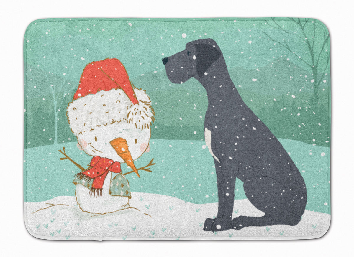 Black Great Dane and Snowman Christmas Machine Washable Memory Foam Mat CK2039RUG - the-store.com