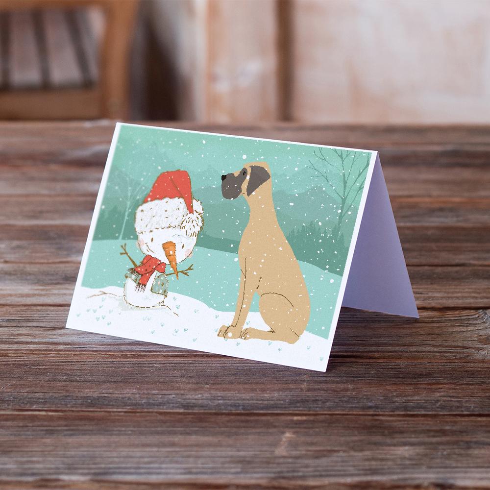 Fawn Natural Great Dane Snowman Christmas Greeting Cards and Envelopes Pack of 8 - the-store.com