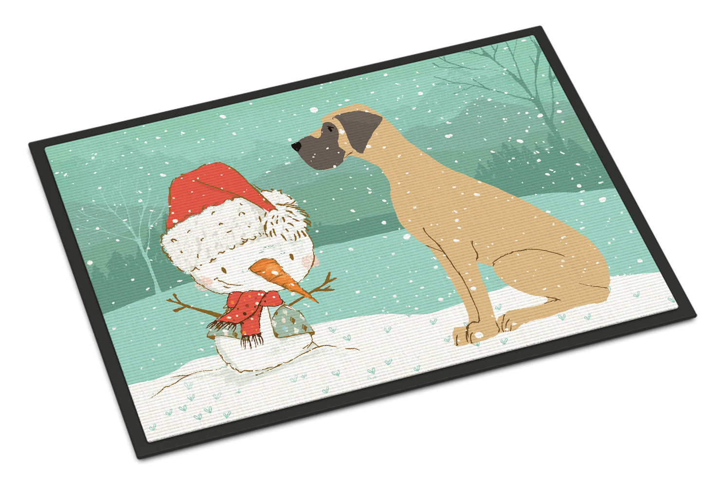 Fawn Natural Great Dane Snowman Christmas Indoor or Outdoor Mat 18x27 CK2040MAT - the-store.com