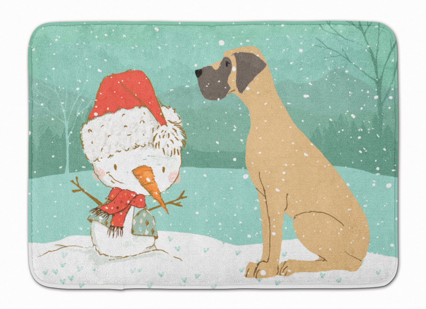 Fawn Natural Great Dane Snowman Christmas Machine Washable Memory Foam Mat CK2040RUG - the-store.com