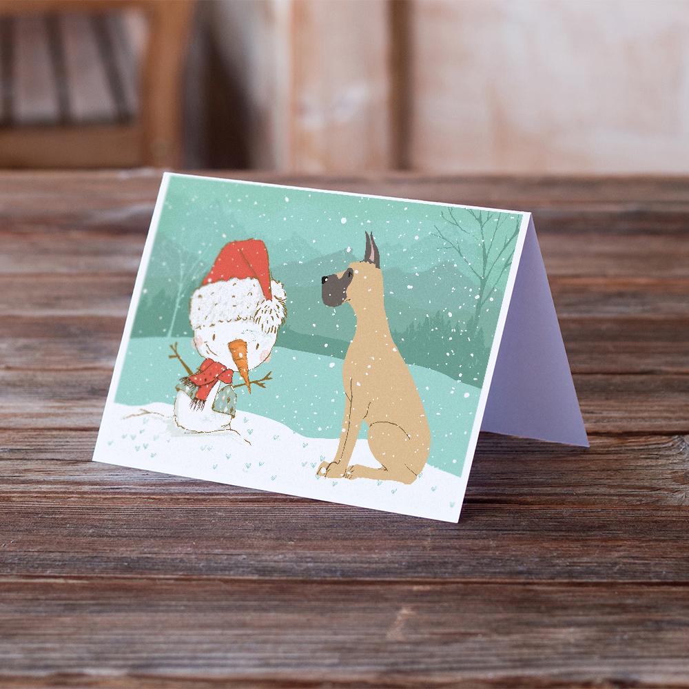 Cropped Fawn Great Dane Snowman Christmas Greeting Cards and Envelopes Pack of 8 - the-store.com