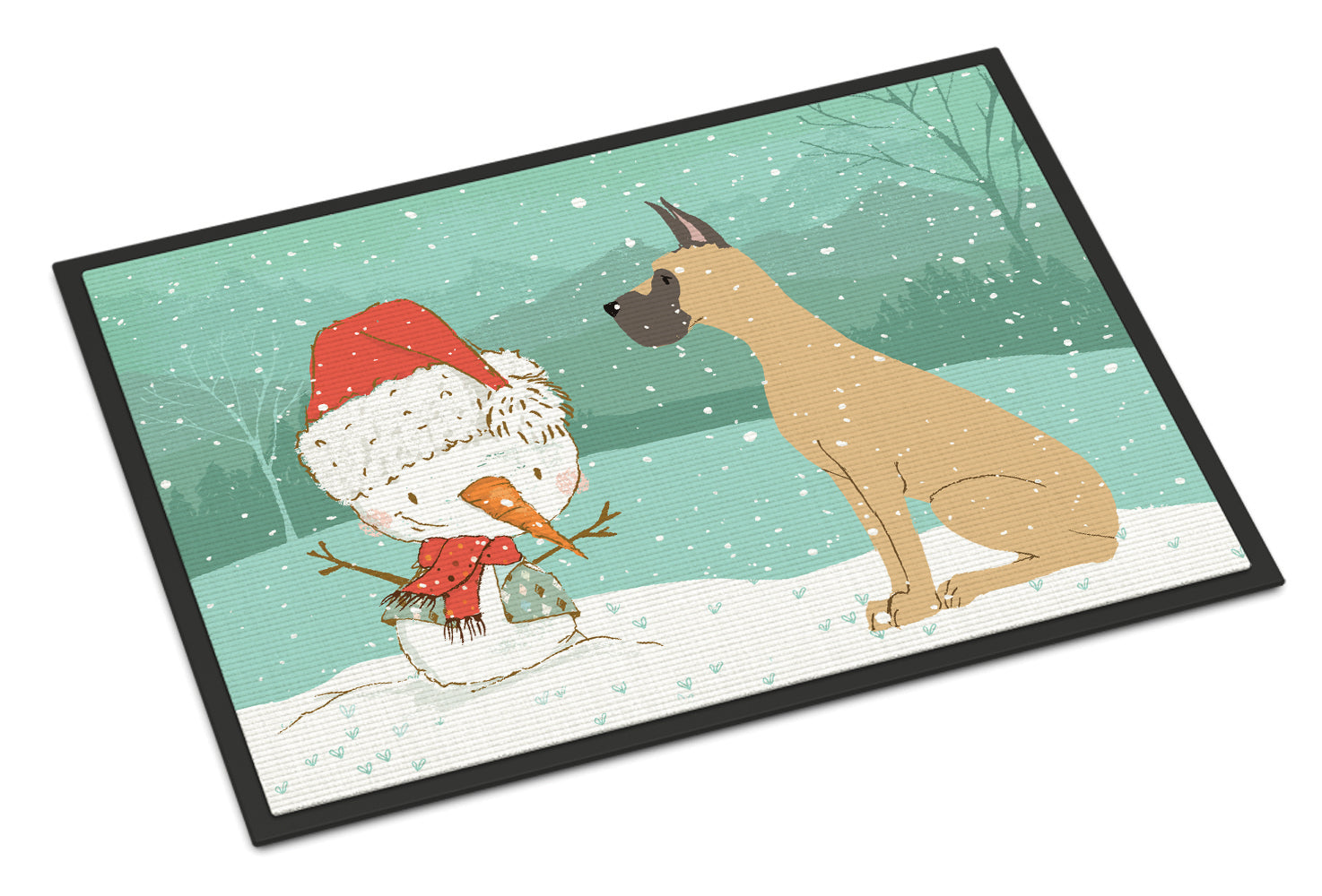 Cropped Fawn Great Dane Snowman Christmas Indoor or Outdoor Mat 18x27 CK2041MAT - the-store.com