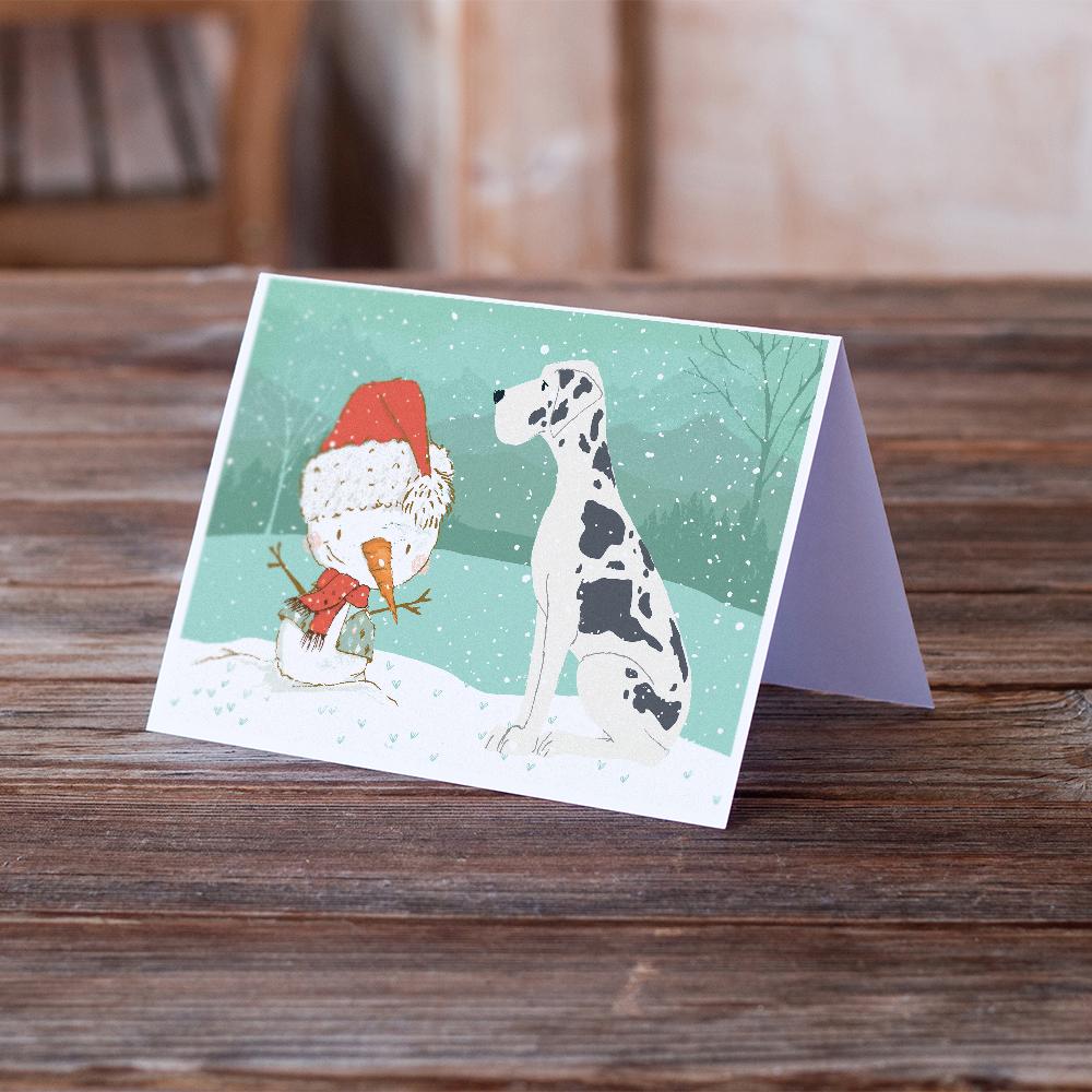 Harlequin Great Dane Snowman Christmas Greeting Cards and Envelopes Pack of 8 - the-store.com