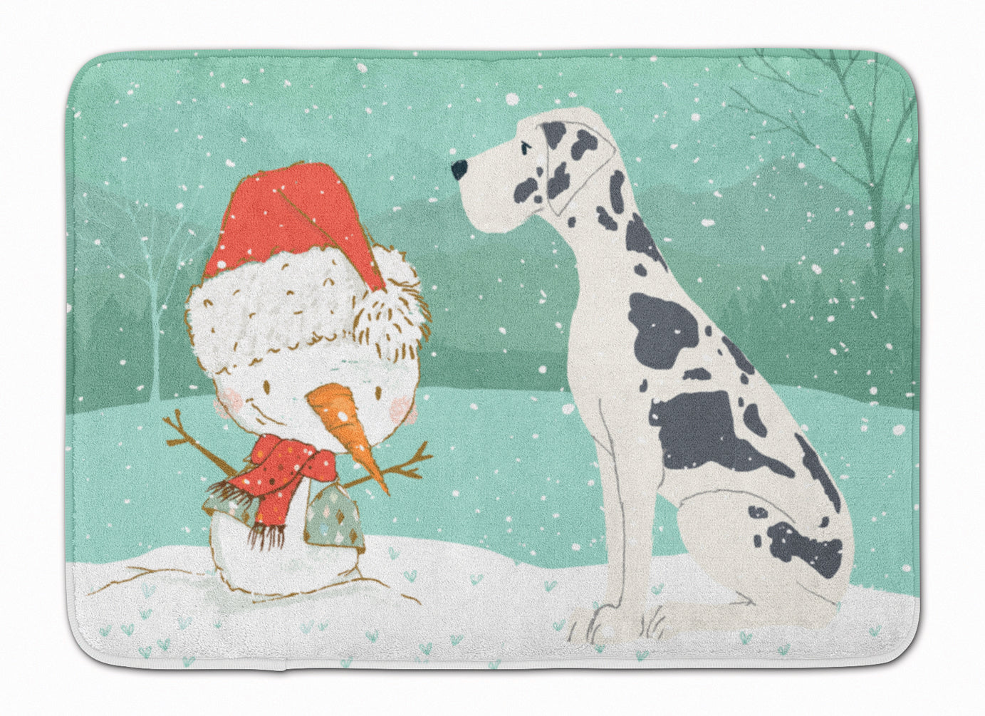 Harlequin Great Dane Snowman Christmas Machine Washable Memory Foam Mat CK2042RUG - the-store.com