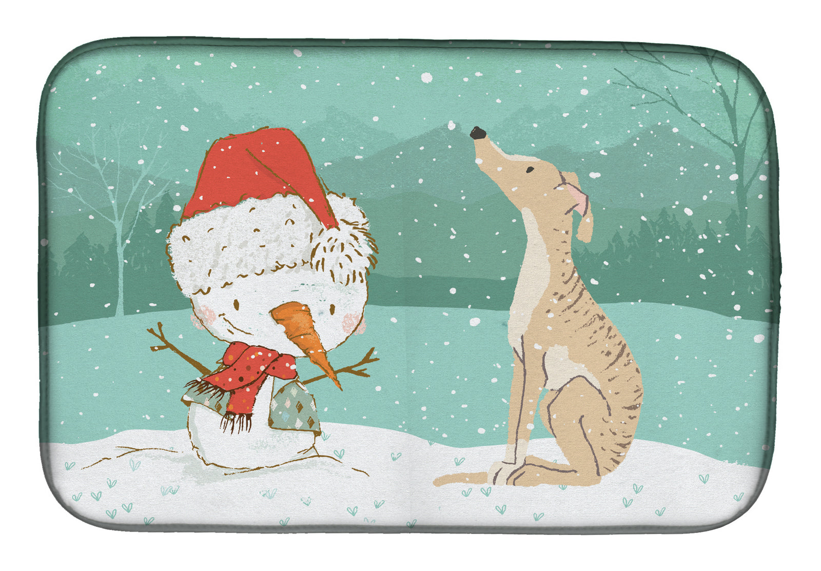 Brindle Greyhound Snowman Christmas Dish Drying Mat CK2043DDM  the-store.com.