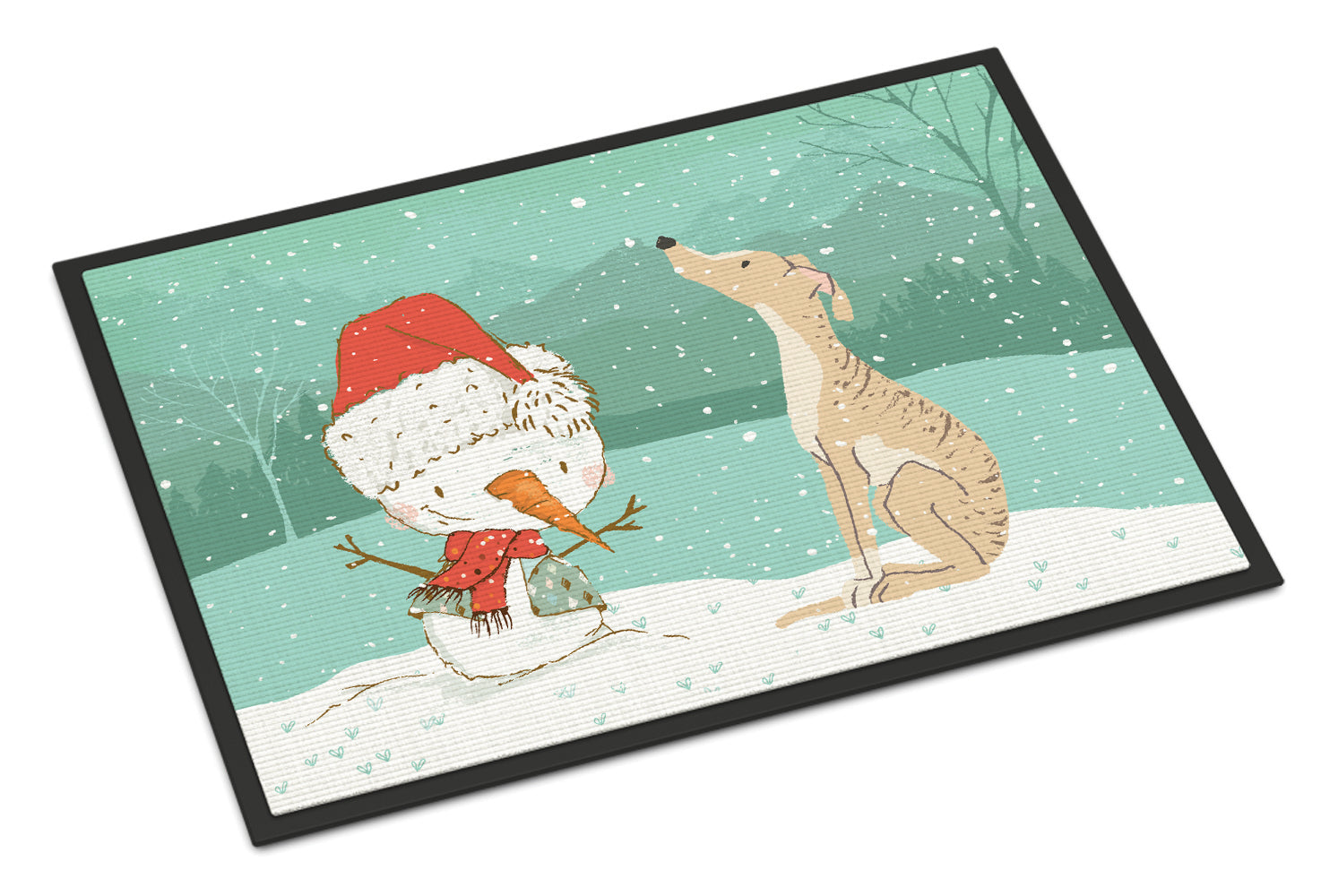 Brindle Greyhound Snowman Christmas Indoor or Outdoor Mat 18x27 CK2043MAT - the-store.com