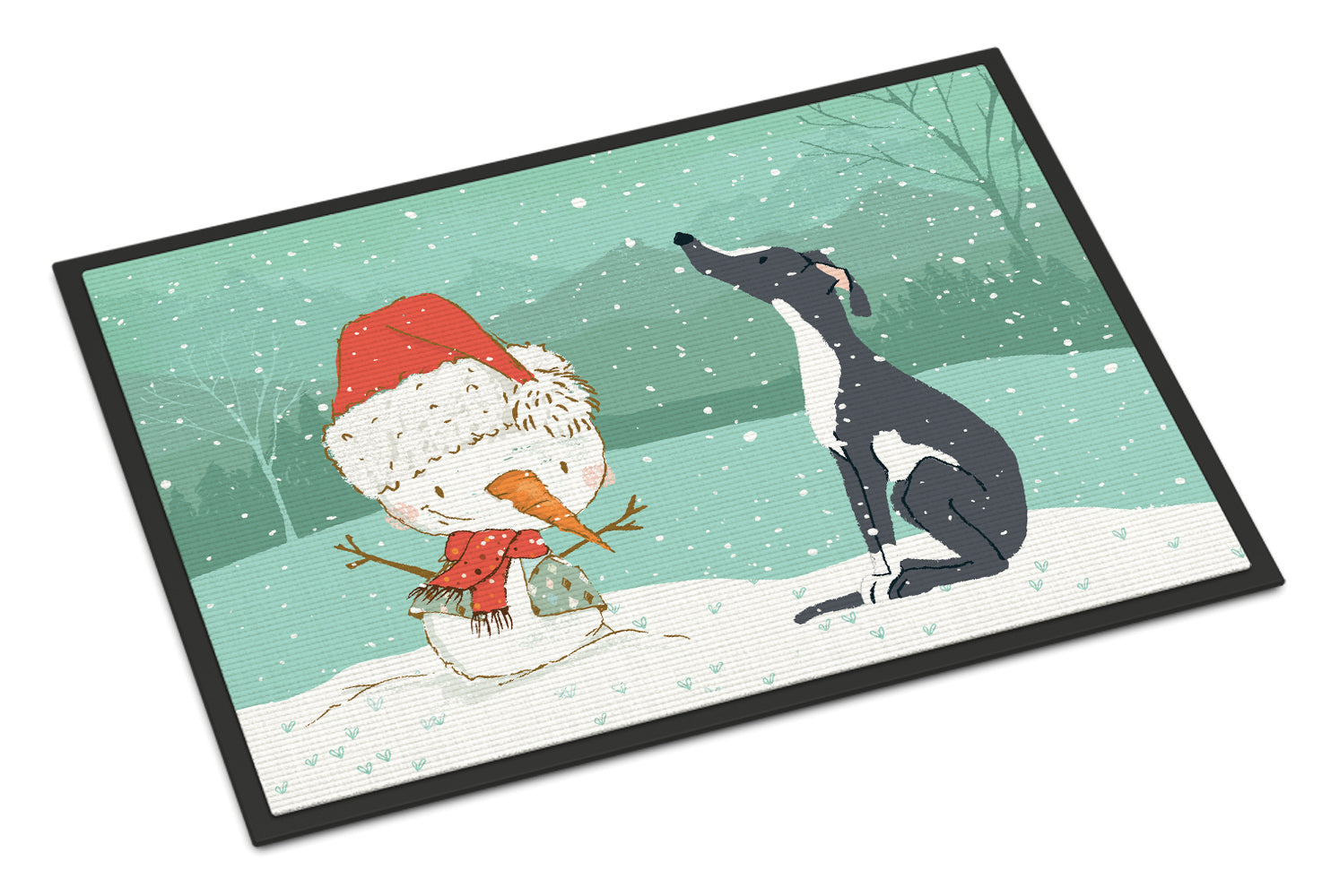 Black Greyhound Snowman Christmas Indoor or Outdoor Mat 18x27 CK2044MAT - the-store.com