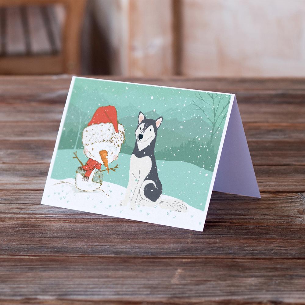 Siberian Husky Snowman Christmas Greeting Cards and Envelopes Pack of 8 - the-store.com