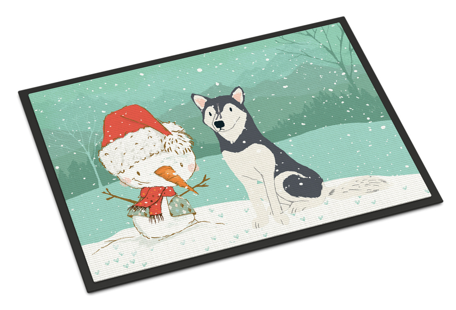 Siberian Husky Snowman Christmas Indoor or Outdoor Mat 18x27 CK2046MAT - the-store.com