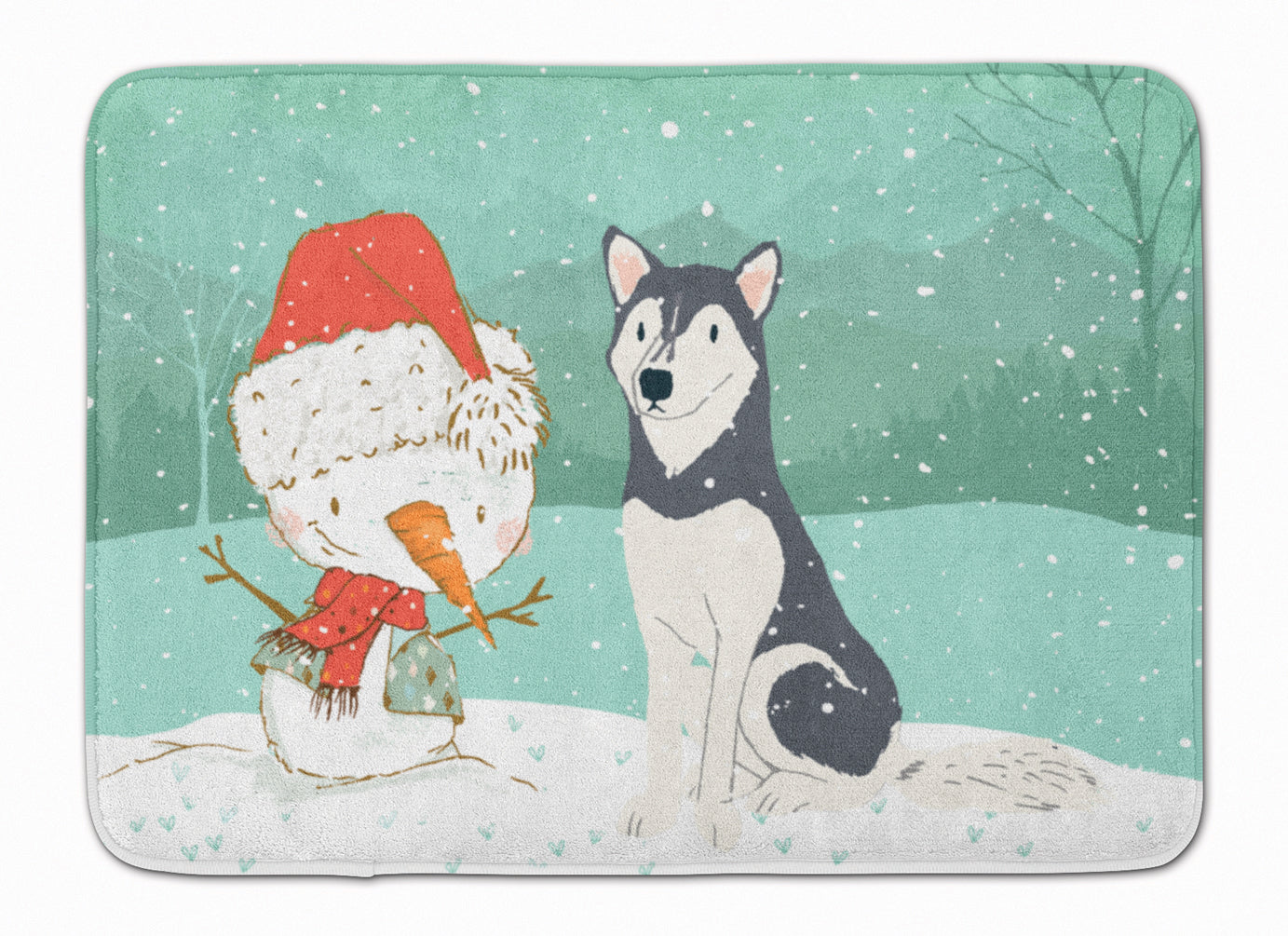 Siberian Husky Snowman Christmas Machine Washable Memory Foam Mat CK2046RUG - the-store.com