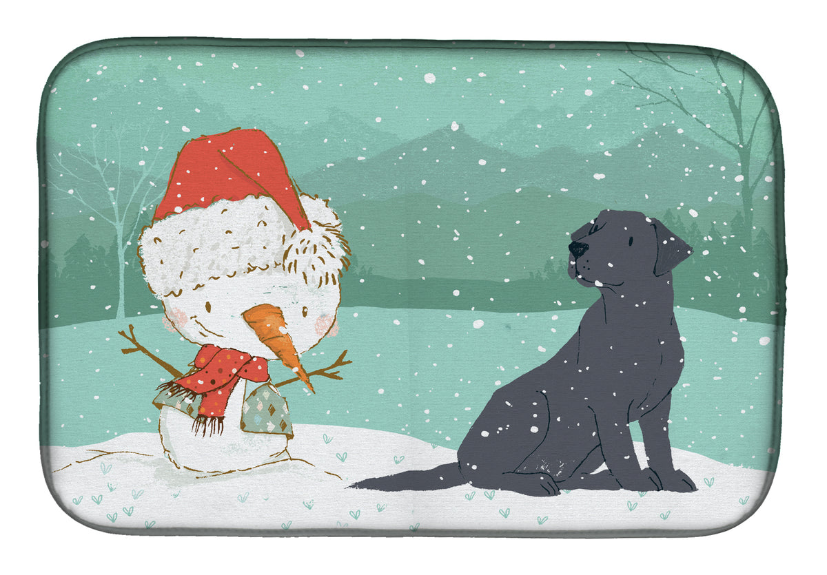 Black Labrador Snowman Christmas Dish Drying Mat CK2047DDM  the-store.com.