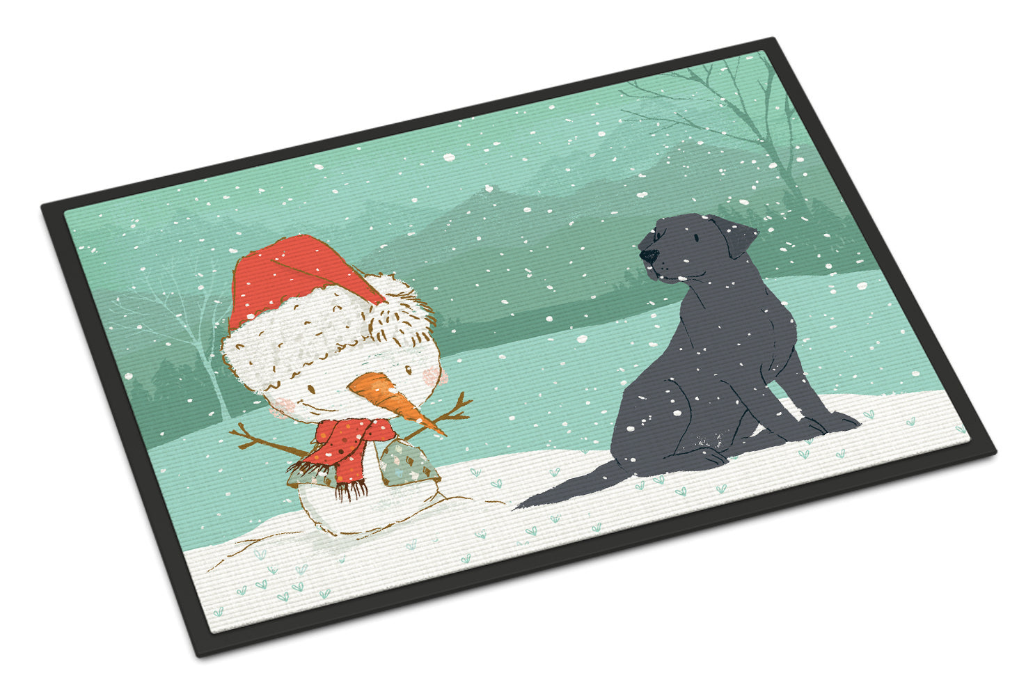 Black Labrador Snowman Christmas Indoor or Outdoor Mat 18x27 CK2047MAT - the-store.com