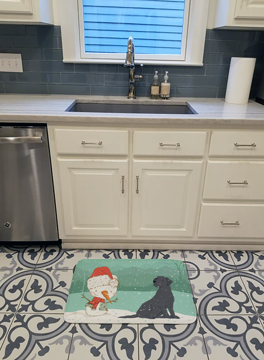 Black Labrador Snowman Christmas Machine Washable Memory Foam Mat CK2047RUG - the-store.com