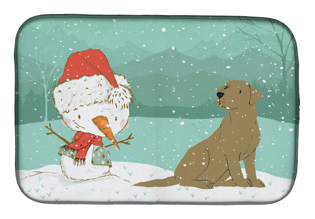 Chocolate Labrador Snowman Christmas Dish Drying Mat CK2048DDM  the-store.com.