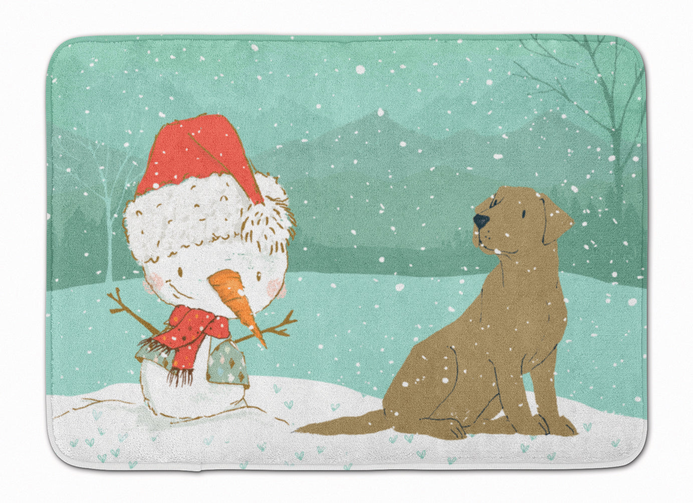 Chocolate Labrador Snowman Christmas Machine Washable Memory Foam Mat CK2048RUG - the-store.com