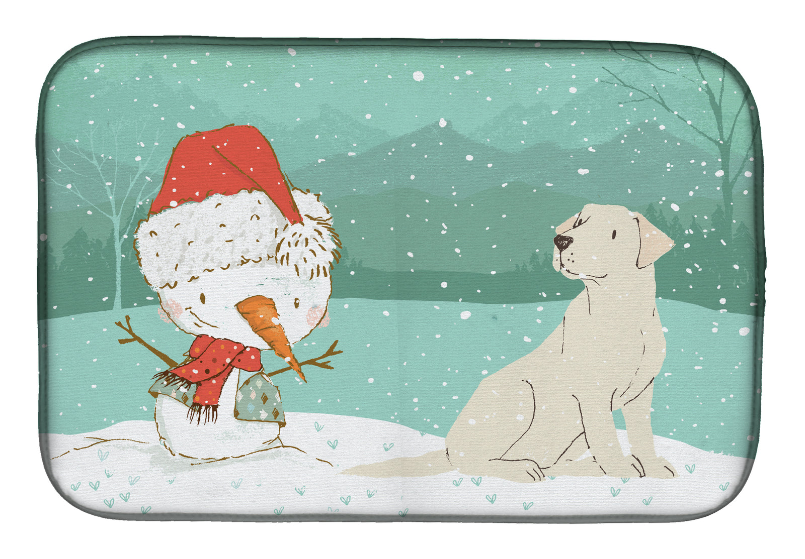 Yellow Labrador Snowman Christmas Dish Drying Mat CK2049DDM  the-store.com.