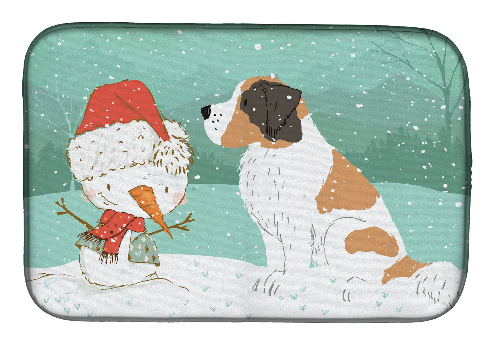 Saint Bernard Snowman Christmas Dish Drying Mat CK2050DDM  the-store.com.