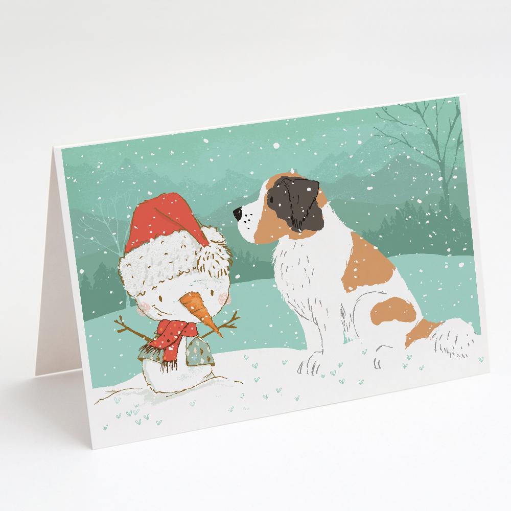 Buy this Saint Bernard Snowman Christmas Greeting Cards and Envelopes Pack of 8