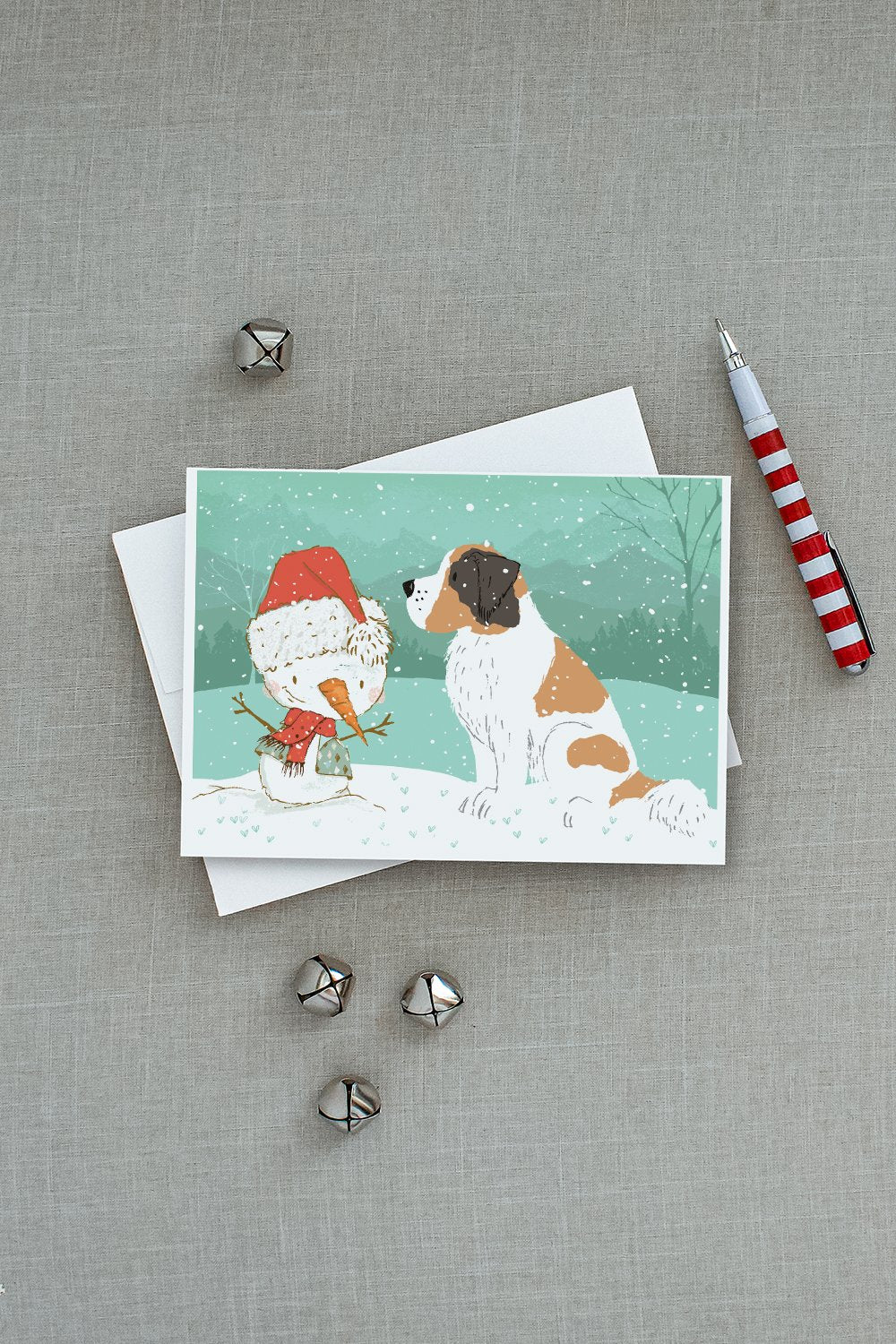 Saint Bernard Snowman Christmas Greeting Cards and Envelopes Pack of 8 - the-store.com