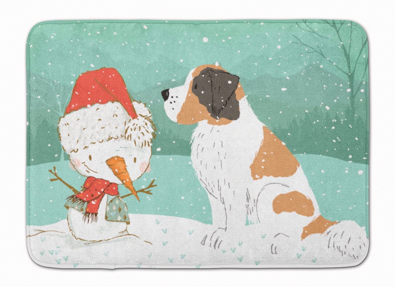 Saint Bernard Snowman Christmas Machine Washable Memory Foam Mat CK2050RUG - the-store.com