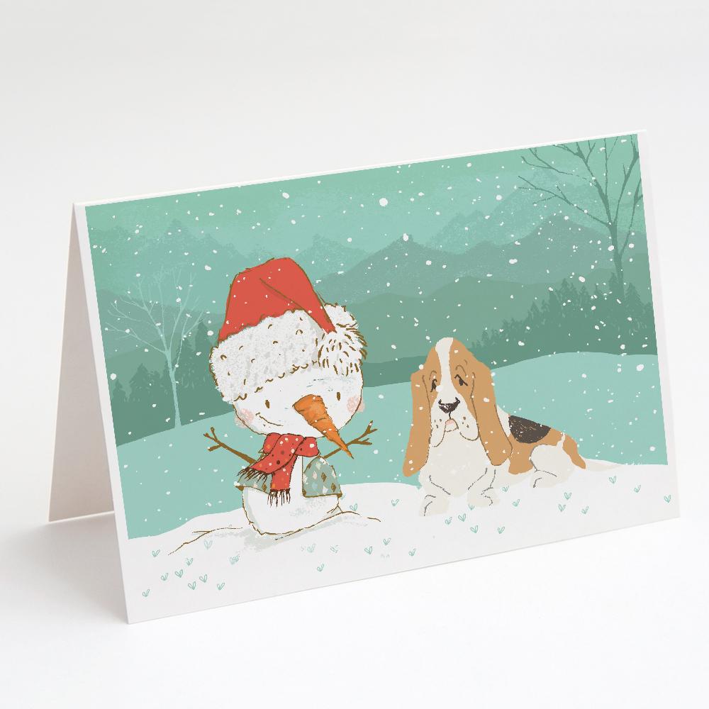 Buy this Basset Hound Snowman Christmas Greeting Cards and Envelopes Pack of 8