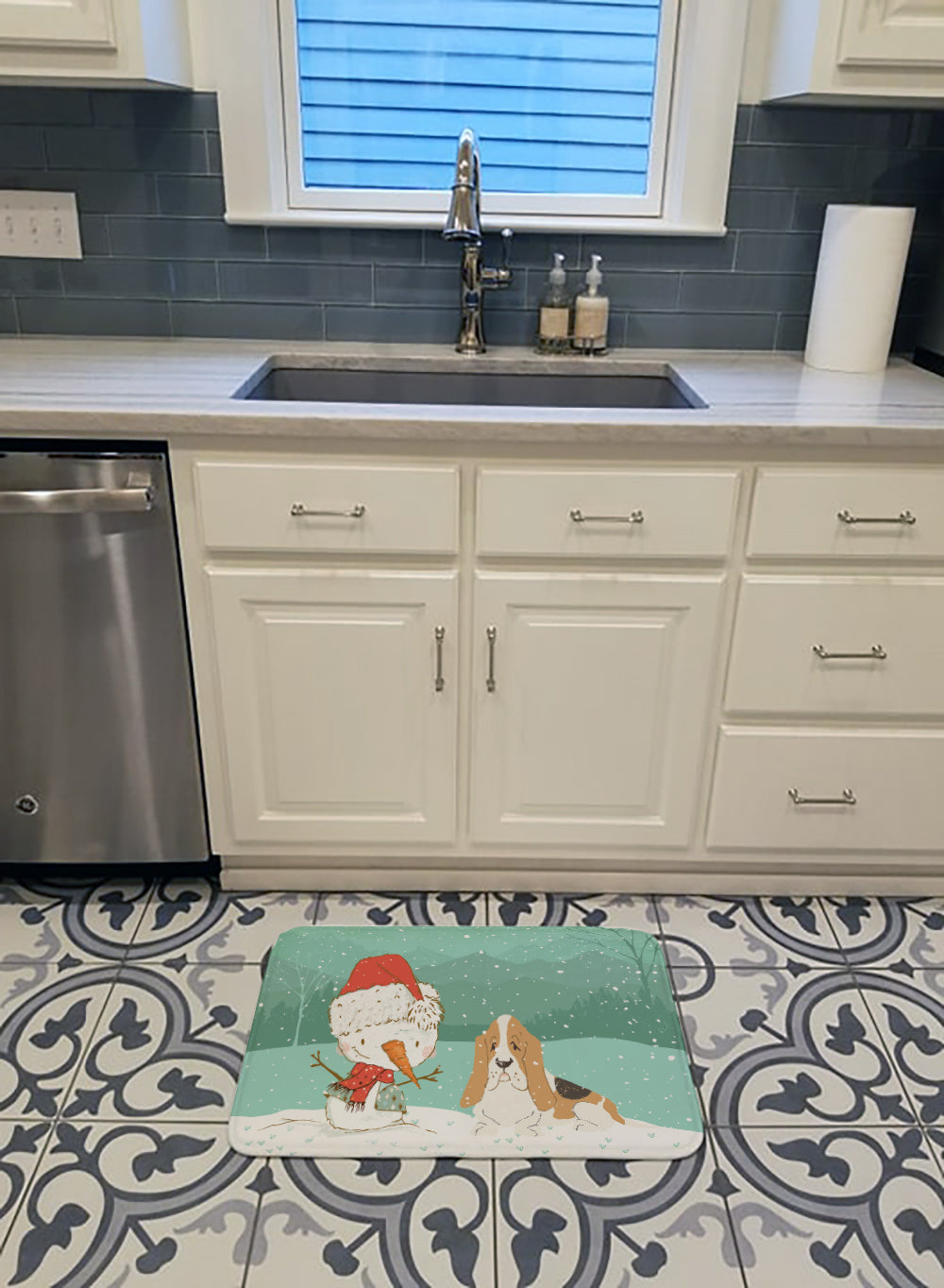 Basset Hound Snowman Christmas Machine Washable Memory Foam Mat CK2051RUG - the-store.com