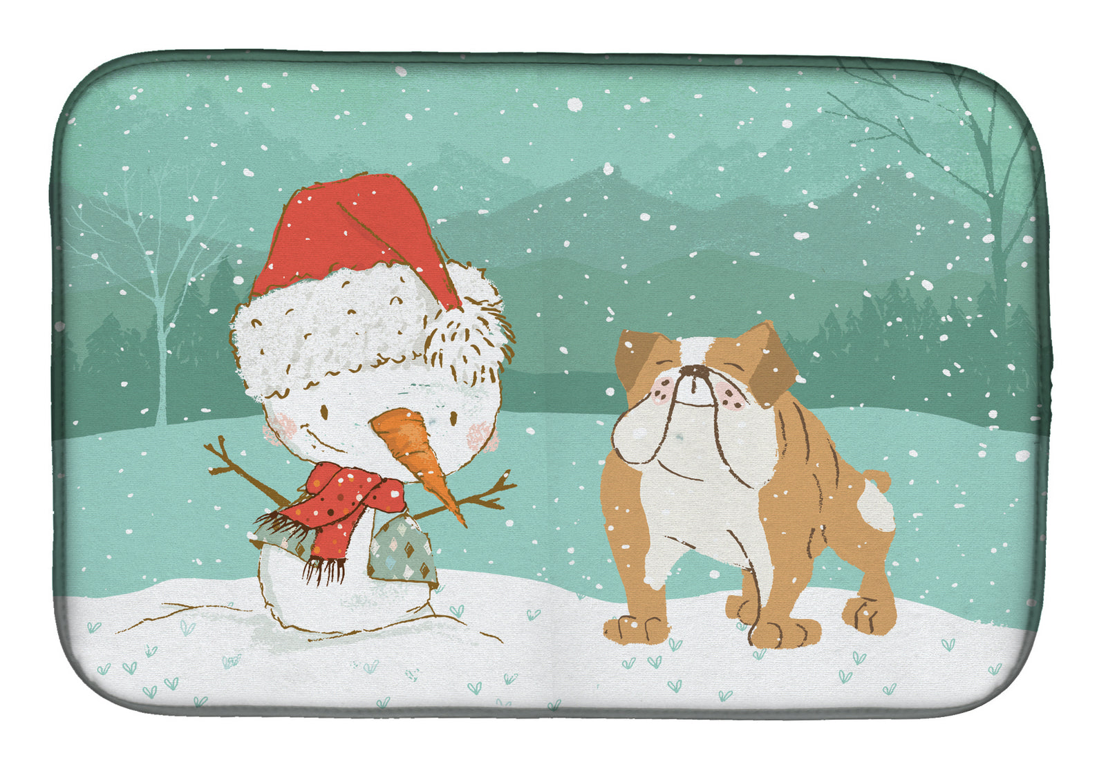 English Bulldog Snowman Christmas Dish Drying Mat CK2053DDM  the-store.com.