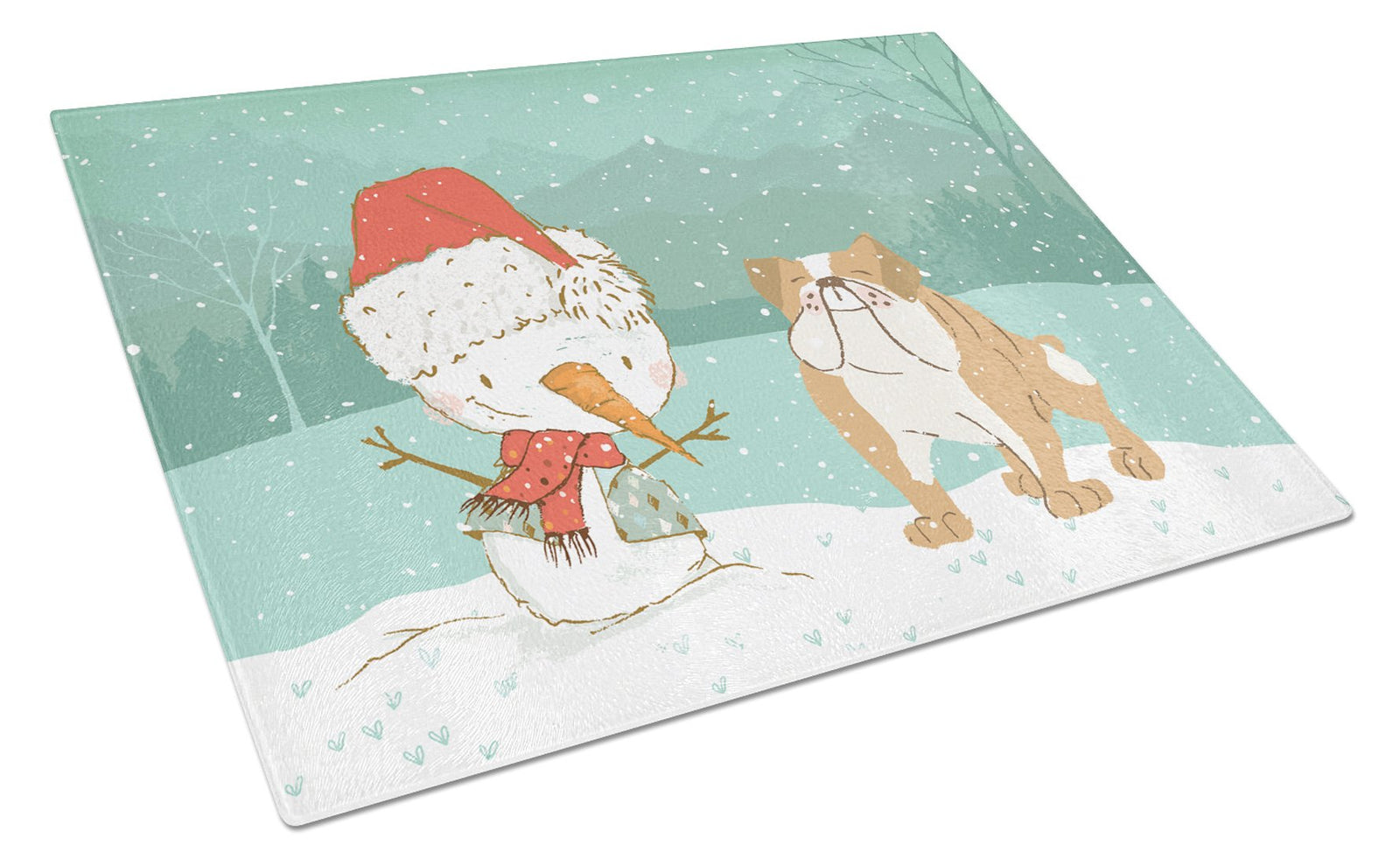 English Bulldog Snowman Christmas Glass Cutting Board Large CK2053LCB by Caroline's Treasures