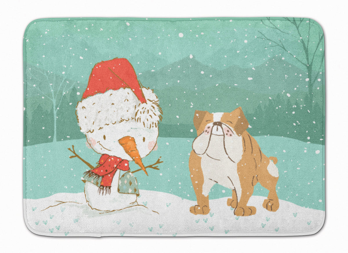 English Bulldog Snowman Christmas Machine Washable Memory Foam Mat CK2053RUG - the-store.com