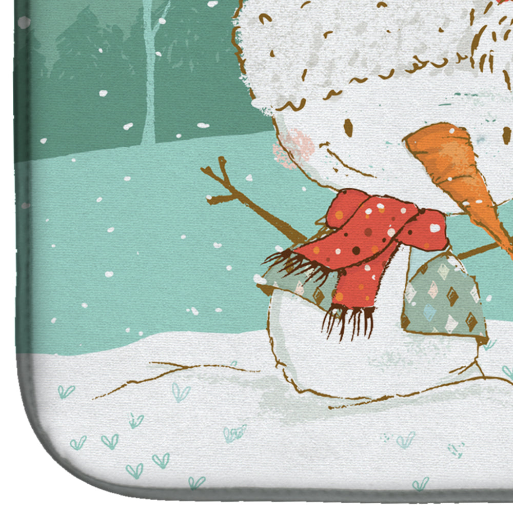 White English Bulldog Snowman Christmas Dish Drying Mat CK2054DDM  the-store.com.