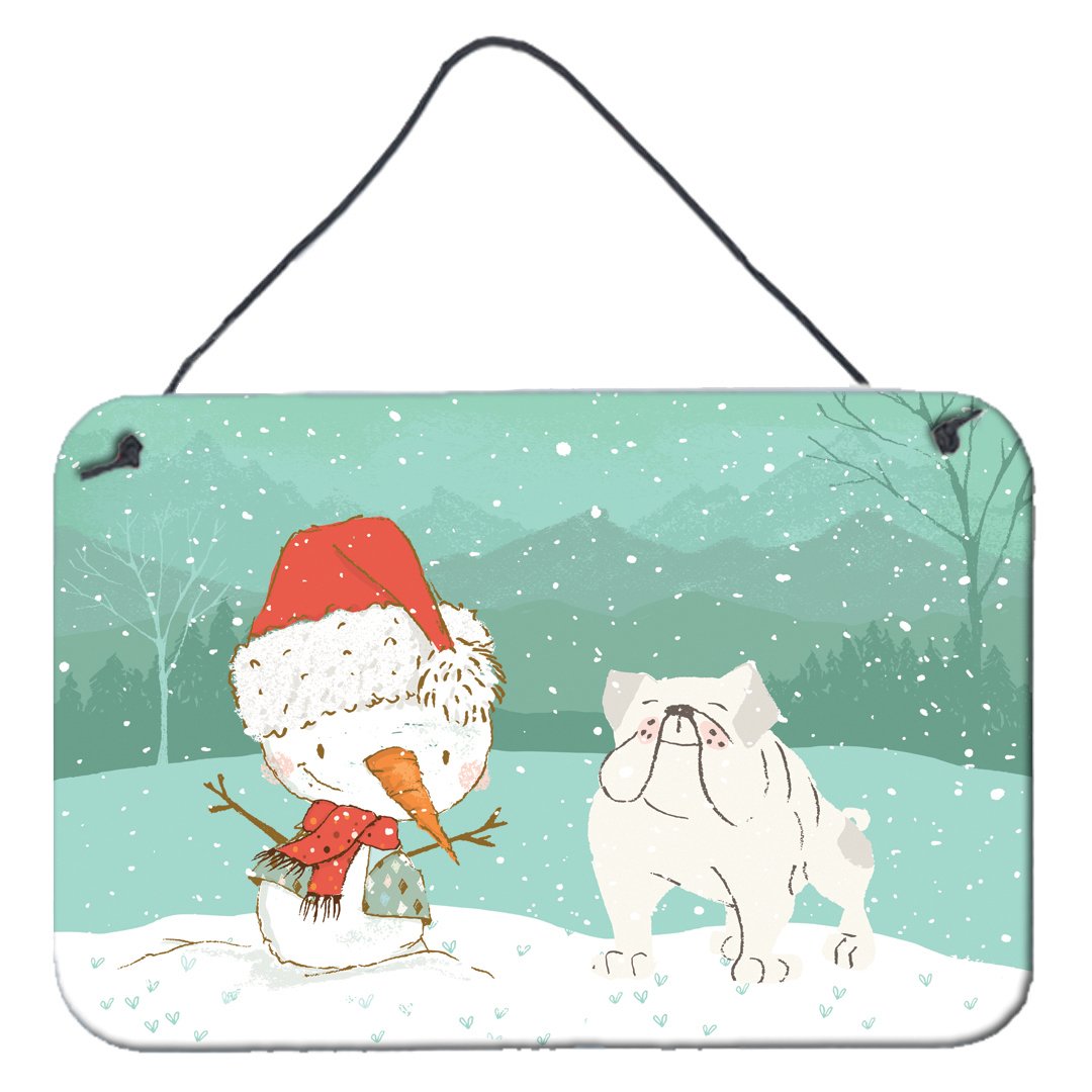 White English Bulldog Snowman Christmas Wall or Door Hanging Prints CK2054DS812 by Caroline's Treasures