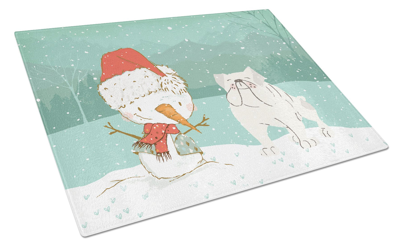 White English Bulldog Snowman Christmas Glass Cutting Board Large CK2054LCB by Caroline's Treasures