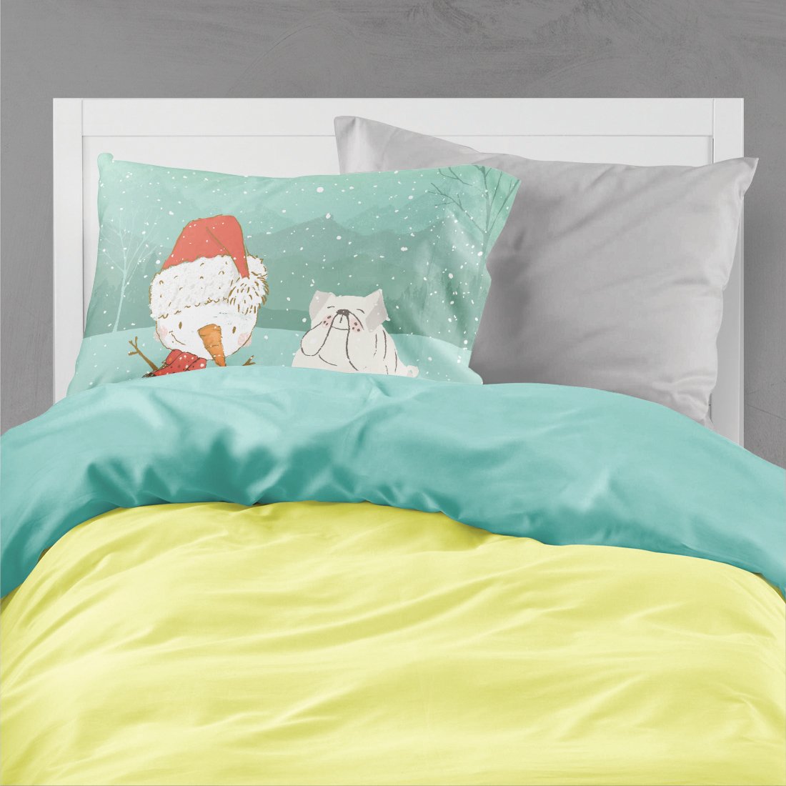 White English Bulldog Snowman Christmas Fabric Standard Pillowcase CK2054PILLOWCASE by Caroline's Treasures