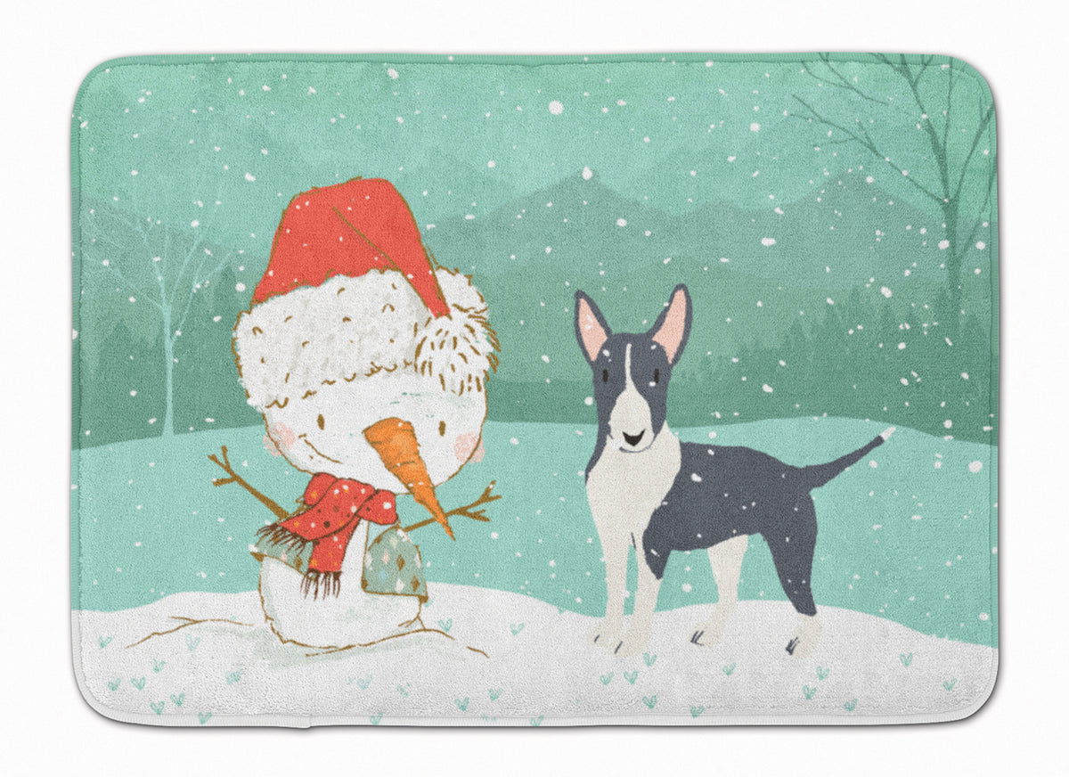 Black Bull Terrier Snowman Christmas Machine Washable Memory Foam Mat CK2055RUG - the-store.com