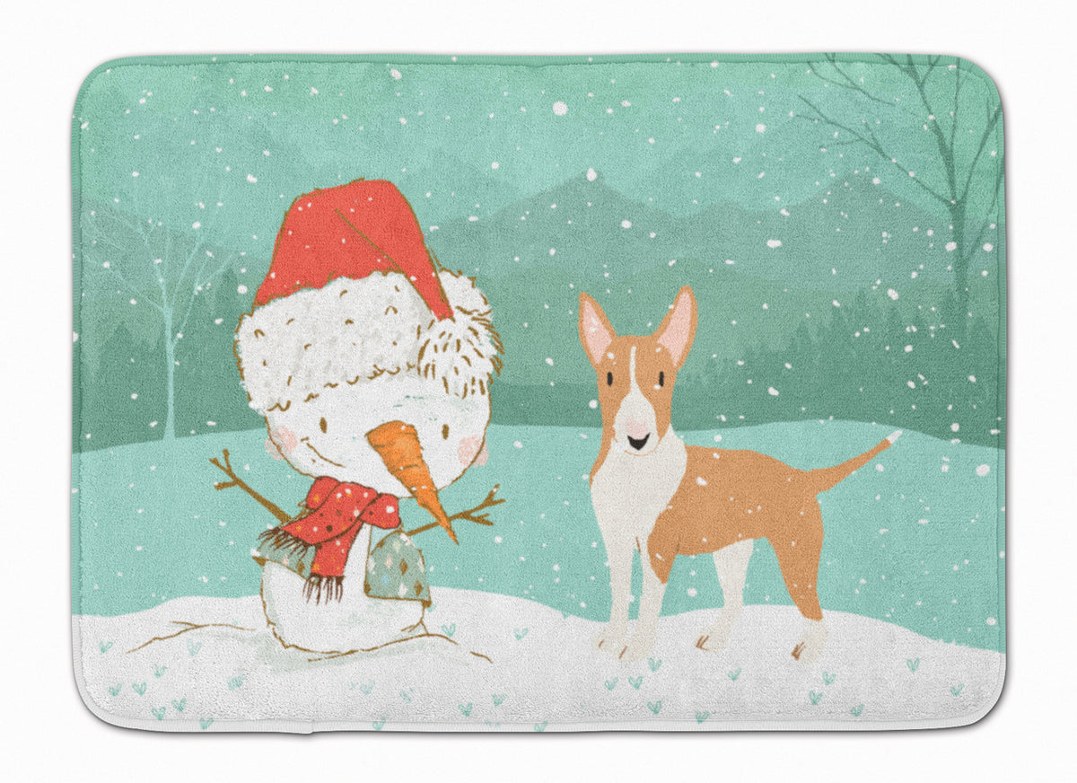 Fawn Bull Terrier Snowman Christmas Machine Washable Memory Foam Mat CK2056RUG - the-store.com