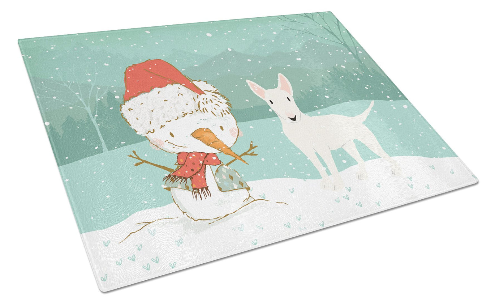 White Bull Terrier Snowman Christmas Glass Cutting Board Large CK2058LCB by Caroline's Treasures